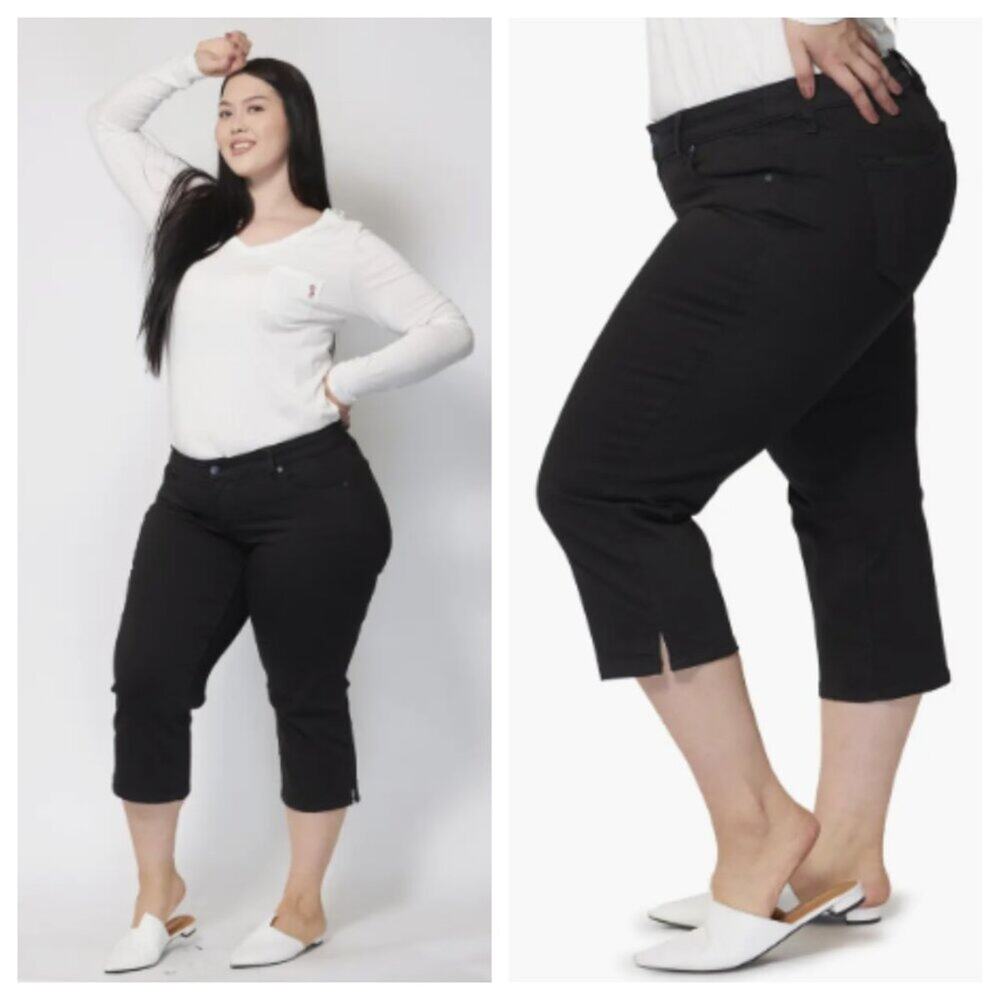 SLINK Jeans Women's Straight Leg Capri Jeans Solid Black Size 18